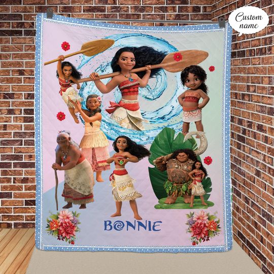 Personalized Moana & Maui Flannel Blanket: Custom Name Gift