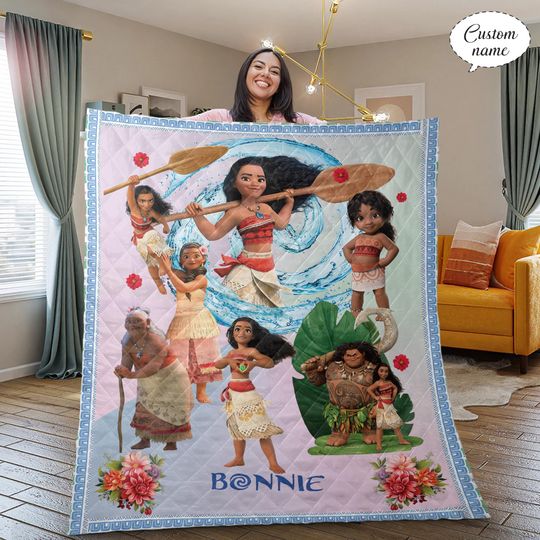 Personalized Moana & Maui Flannel Blanket: Custom Name Gift