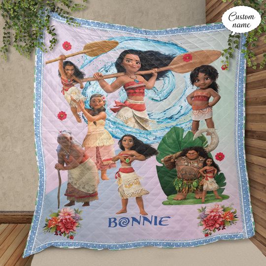 Personalized Moana & Maui Flannel Blanket: Custom Name Gift
