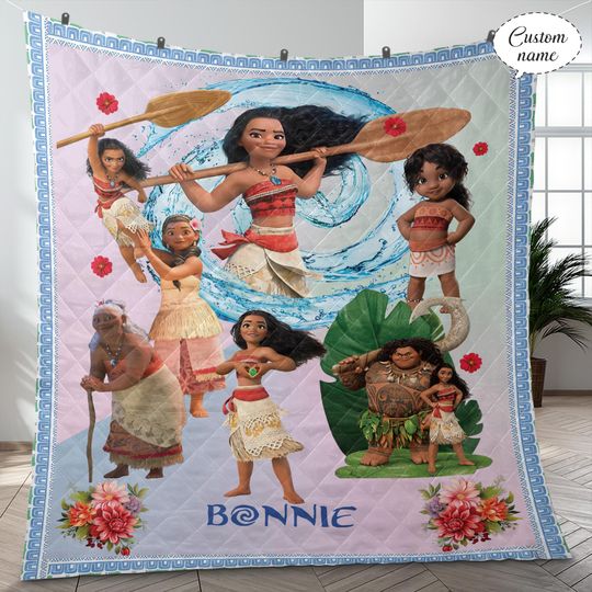 Personalized Moana & Maui Flannel Blanket: Custom Name Gift
