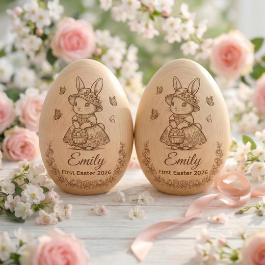 Personalized First Easter 2026 Wooden Egg, Custom First Easter 2026 Baby Gift,Personalized Keepsake, Grandparent Newborn Gift