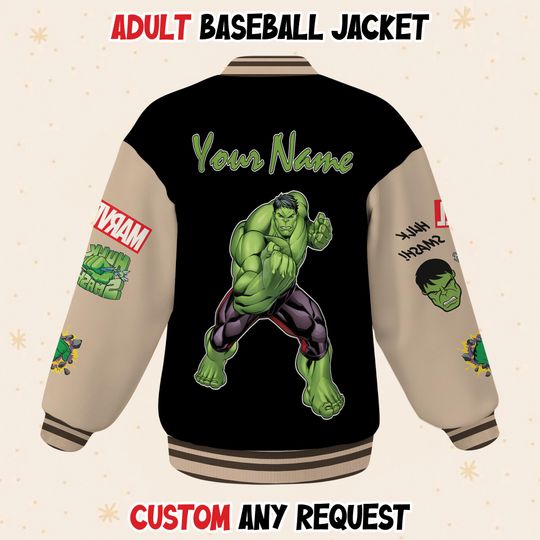 Custom Hulk Hero Baseball Jacket, Kids & Youth Varsity Jacket