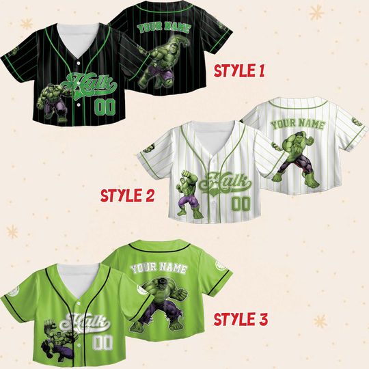 Personalized Marvel Hulk Croptop Baseball Jersey, Custom Marvel Avengers Baseball Crop Top Jersey, Baseball Team Disneyland Birthday Gift