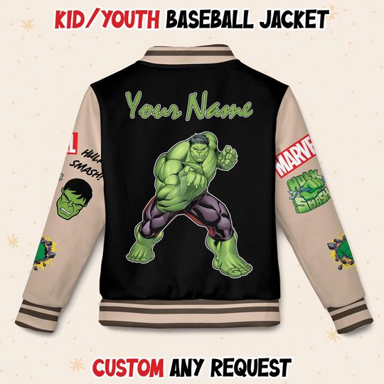 Custom Hulk Hero Baseball Jacket, Kids & Youth Varsity Jacket