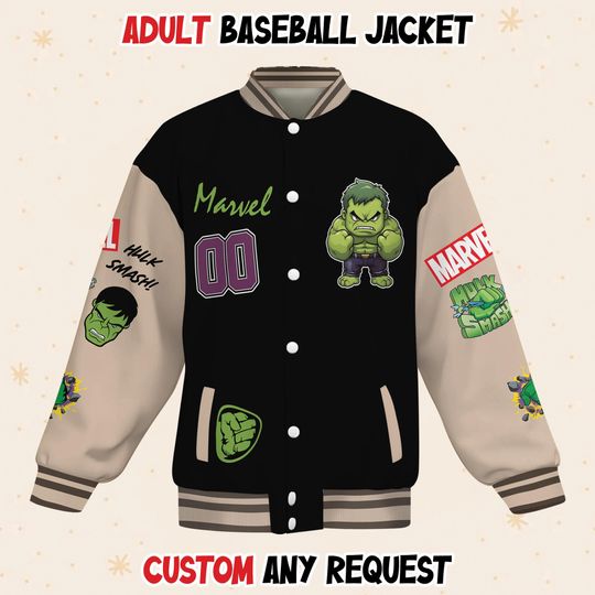 Custom Hulk Hero Baseball Jacket, Kids & Youth Varsity Jacket