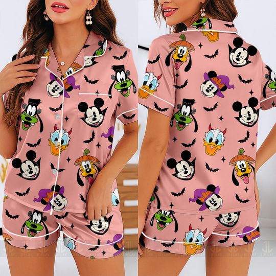 Mickey Vampire Pluto Pumpkin Minnie Witch Donald Duck Unisex Pajamas Set