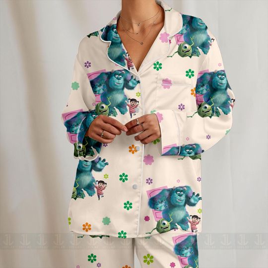 Monster Mike James Sullivan Unisex Satin Pajamas Set, Spooky Season Pajamas