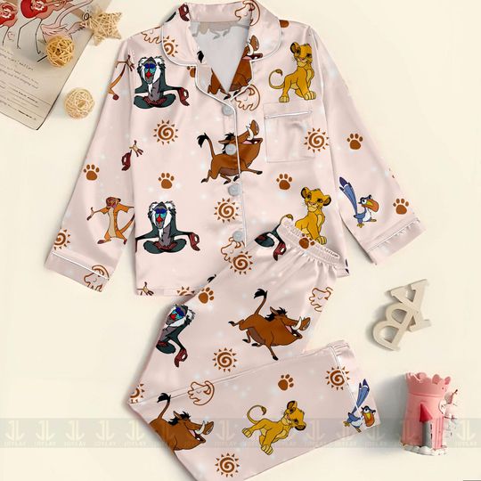 Hakuna Matata Timon Pumbaa Simon Unisex Satin Pajamas Set, Spooky Season Pajamas