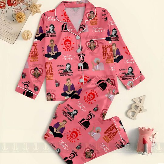 Pedro Pascal Unisex Satin Pajamas Set, Spooky Season Pajamas