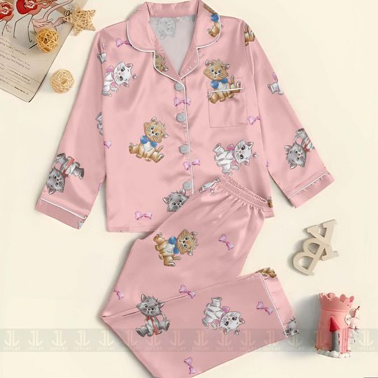 Aristocats Team Aristocats Bow Marie Unisex Satin Pajamas Set, Spooky Season Pajamas