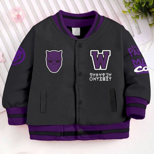 Wakanda Forever Black Panther Classic Kids and Youth Baseball Jacket