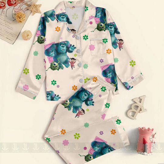 Monster Mike James Sullivan Unisex Satin Pajamas Set, Spooky Season Pajamas