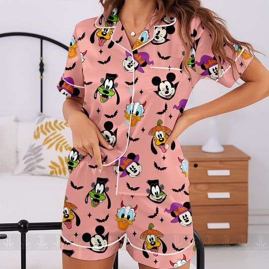 Mickey Vampire Pluto Pumpkin Minnie Witch Donald Duck Unisex Pajamas Set