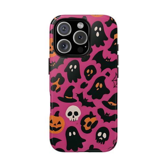Glossy Halloween iPhone Case: Spooky Ghosts & Pumpkins - Shockproof