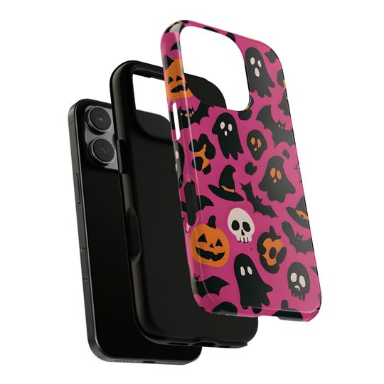 Glossy Halloween iPhone Case: Spooky Ghosts & Pumpkins - Shockproof