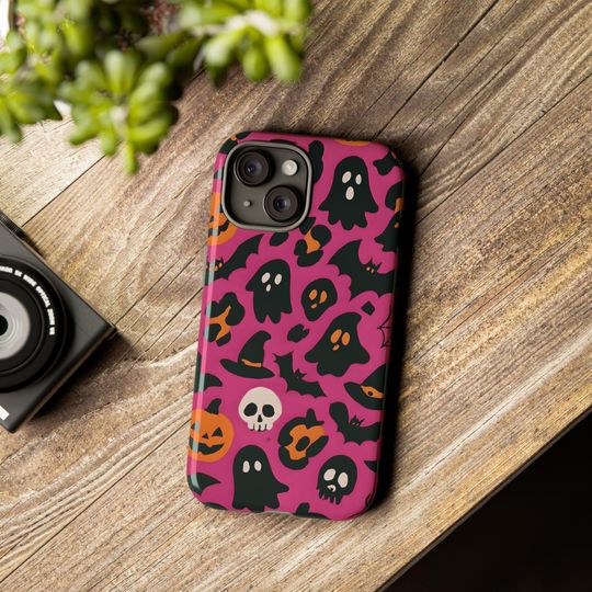 Glossy Halloween iPhone Case: Spooky Ghosts & Pumpkins - Shockproof