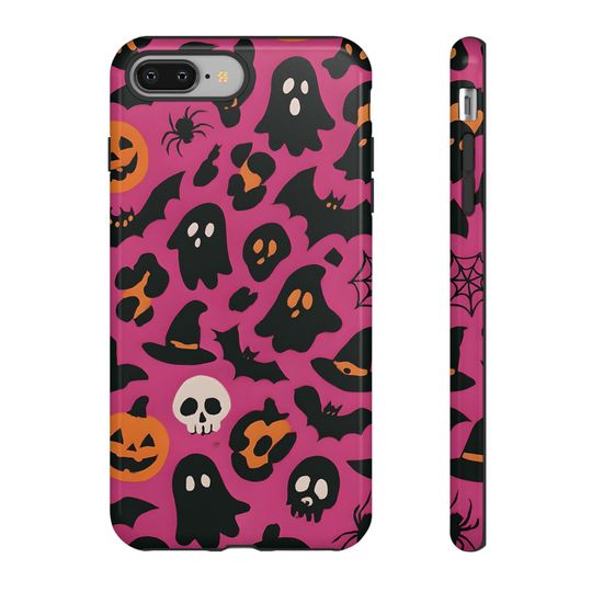 Glossy Halloween iPhone Case: Spooky Ghosts & Pumpkins - Shockproof