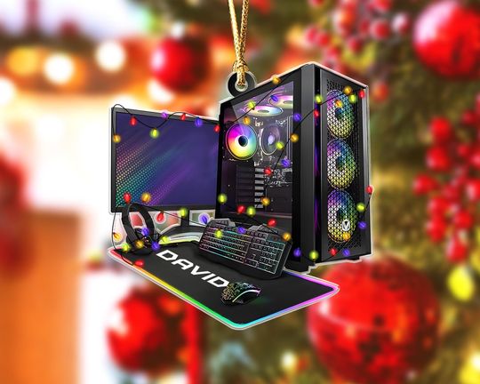 Custom 2D PC Gamer Acrylic Ornament: Gaming Computer Christmas Tree Decor