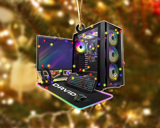 Custom 2D PC Gamer Acrylic Ornament: Gaming Computer Christmas Tree Decor