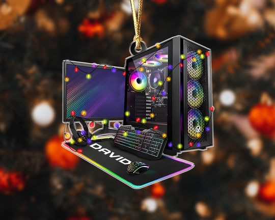 Custom 2D PC Gamer Acrylic Ornament: Gaming Computer Christmas Tree Decor