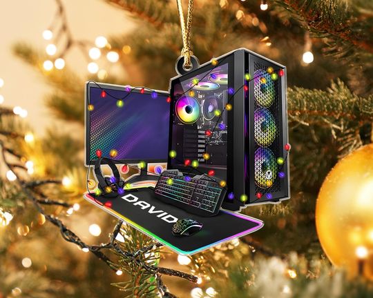Custom 2D PC Gamer Acrylic Ornament: Gaming Computer Christmas Tree Decor
