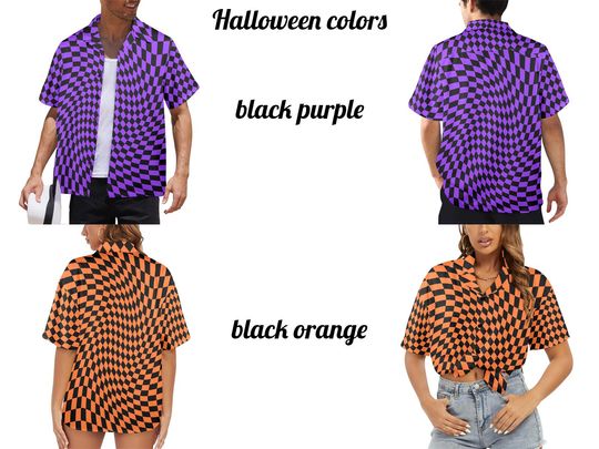 Vintage Retro Distorted Checkerboard pattern Hawaiian button shirt