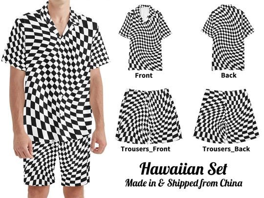Vintage Retro Distorted Checkerboard pattern Hawaiian button shirt