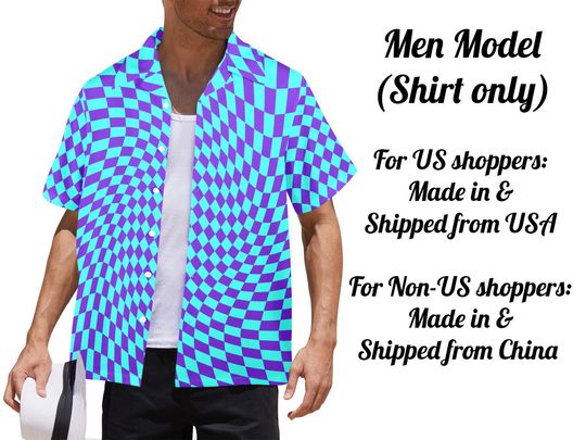 Vintage Retro Distorted Checkerboard pattern Hawaiian button shirt