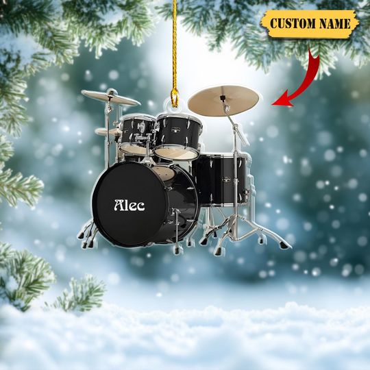 Personalized Drum Set Acrylic Ornament, 2D Printed Drum Christmas Decoration, Custom Name Drummer Gift