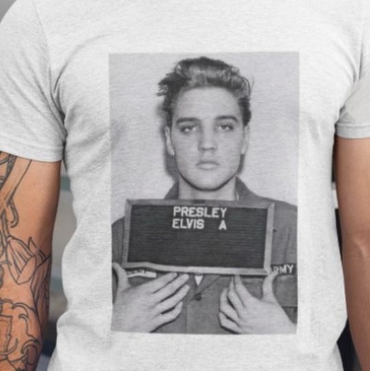 Elvis Mugshot Presley Tee Shirt, Elvis Mugshot Rock Music Tour Shirt