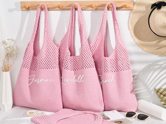 Personalized Crochet Bag, Beach Tote Bag, Embroidered Bags, Bachelorette Party Favors, Gift for Women, Knit Bag, Summer Bag, Bridesmaid Bag