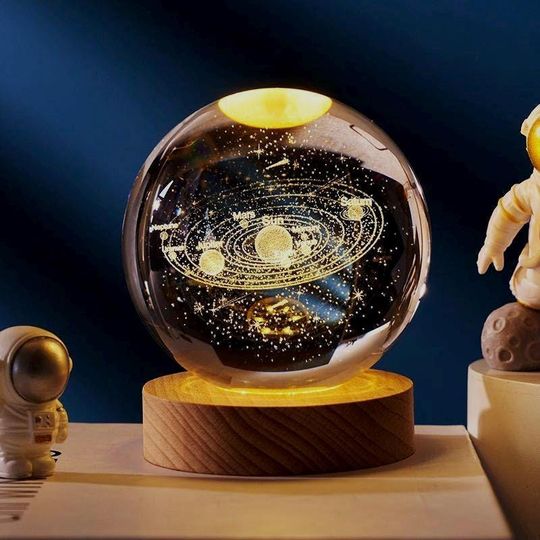 3D Solar System Crystal Ball Night Light, Personalized Galaxy Lamp, Custom Night Light, Engraved Globe, Galaxy Crystal Ball Night Lamp
