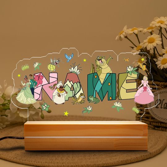 Custom Name The Princess and the Frog Night Light, Disney Princess Nightlight, Tiana Gifts Lamp, Family Room Decor, Birthday Girl Gifts