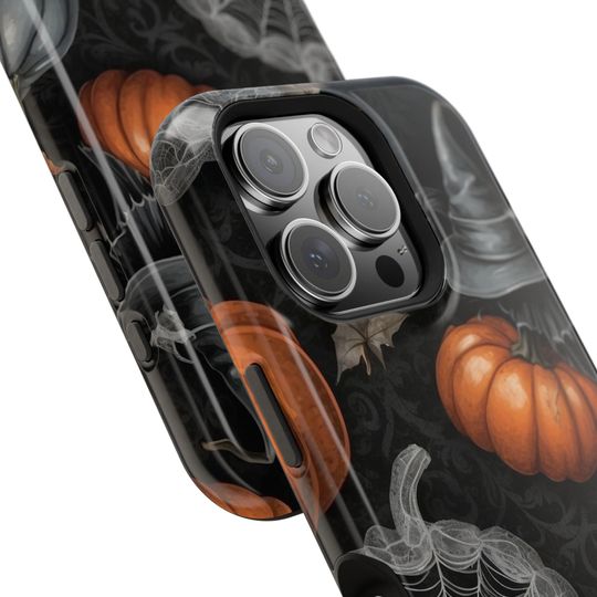 Spooky Witch Hat iPhone Case: Halloween Spiderwebs & Pumpkins