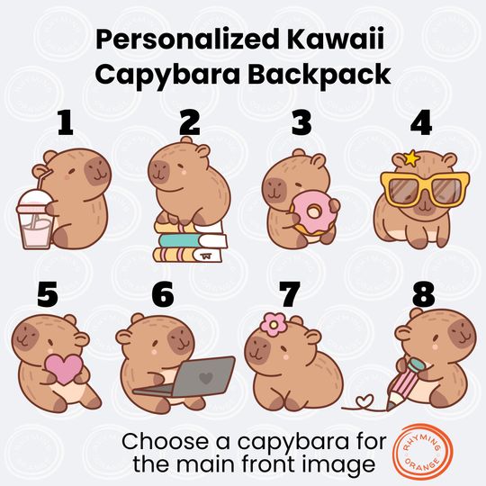 Personalized Kawaii Capybara Backpack, Custom Kids School Bag, Fun Diaper Bag, Monogram Toddler Pack