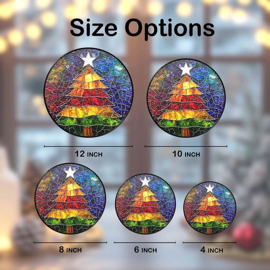 Rainbow Christmas Tree Suncatcher, Stained Glass Window Decor, Holiday Colorful Ornament