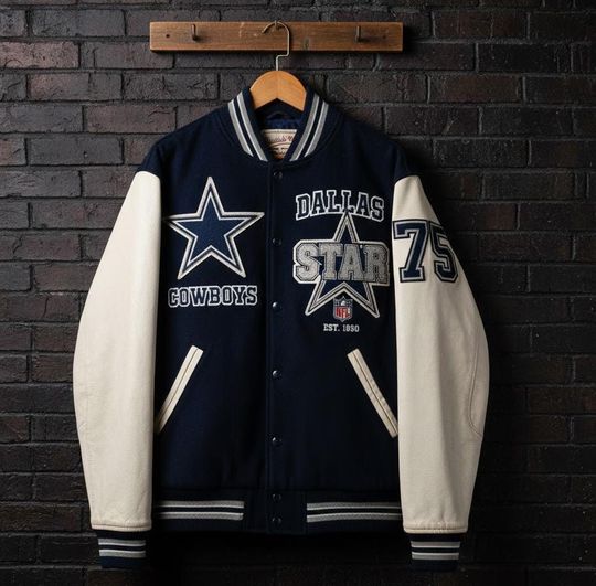 Vintage Dallas Cowboys Navy Wool & Leather Varsity Jacket
