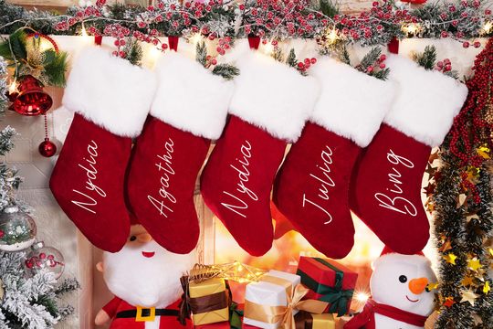 Personalized Red Plush Christmas Stocking: Custom Name Decor