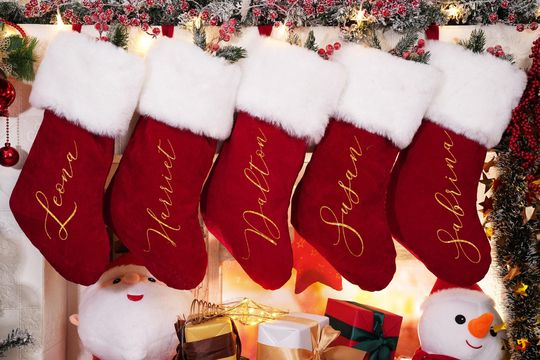 Personalized Red Plush Christmas Stocking: Custom Name Decor