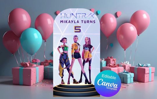 Kpop Birthday Backdrop | Huntrix Theme, Editable Template