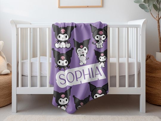 Personalized Kuromi Fleece Blanket for Girls’ Room Decor and Holiday Gift
