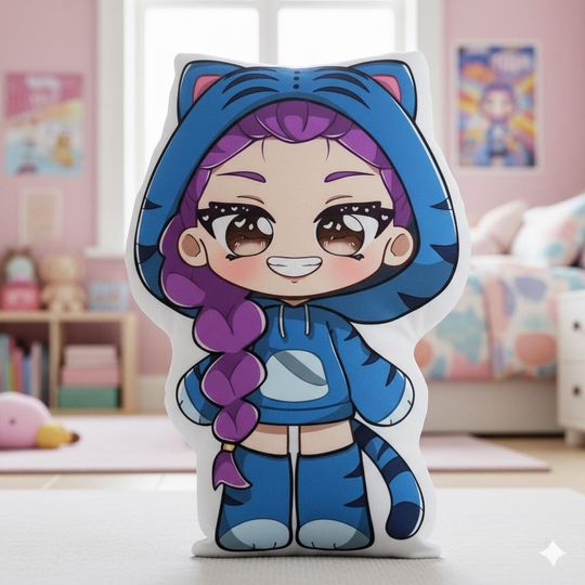 Cute Chibi Rumi Pillow, Huntrix Warrior Plush, Personalized Anime Character Pillow, Kids Room Decor, Birthday or Christmas Gift