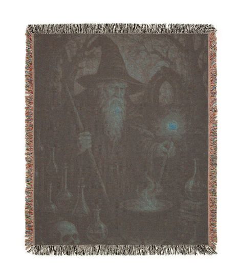 Cottagecore Woven Blanket: Enchanted Forest Wizard Design