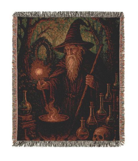 Cottagecore Woven Blanket: Enchanted Forest Wizard Design