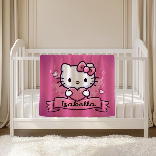 Personalized Valentine Hello Kitty Fleece Blanket for Kids