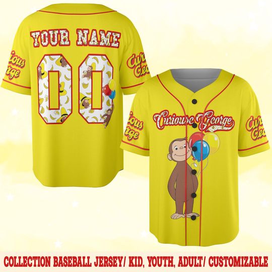 Curious George Birthday Baseball Jersey, Custom Monkey Party Shirt for Boys, Curious George Jersey for Kids