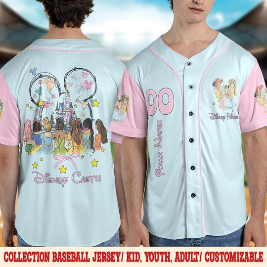 Personalized Disney Princess Baseball Jersey, Custom Name Baseball Jersey