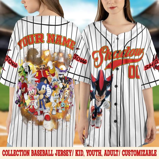 Customized Shadow The Hedgehog White Stripe Baseball Jersey