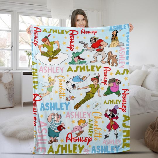 Custom Name Peter Pan Blanket, Peter Pan Wendy Tinker Bell Lost Boys Neverland