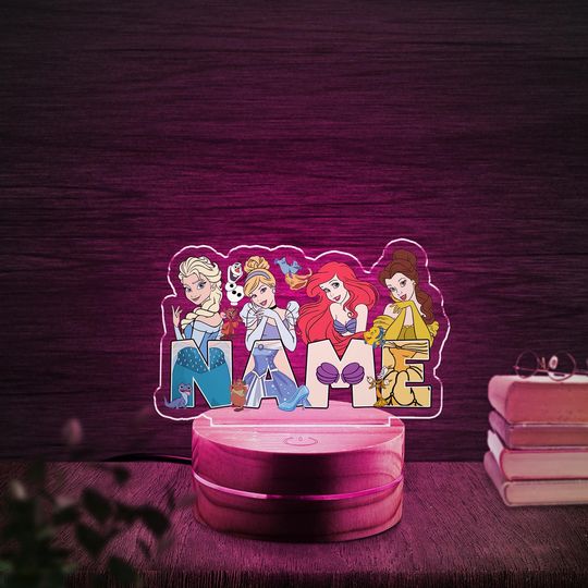 Personalized Disney Princess Castle Night Light, Custom Name Baby Girl Room Decor, Disney Princess Birthday Gift for Her, Disney Lamp